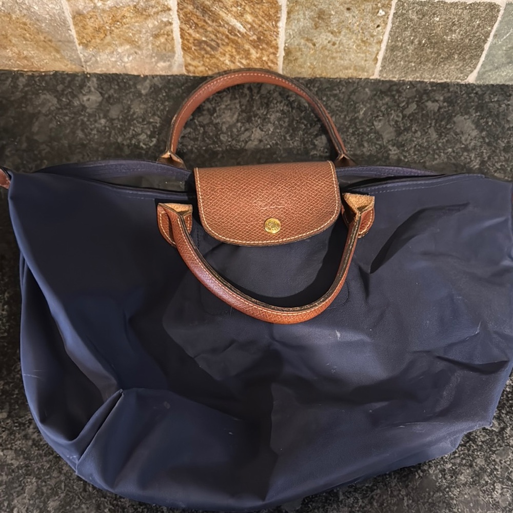 Elegant Navy and Brown Tote Bag LONGCHAMP